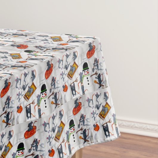 KERSTMUIZEN SPELEN IN DE SNEEUW TAFELKLEED (Voorbeeld)