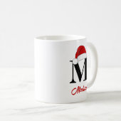 Kerstmuts Aangepast Monogram Rode Script Kerstmis Koffiemok (Voorkant rechts)