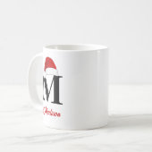 Kerstmuts Aangepast Monogram Rode Script Kerstmis Koffiemok (Voorkant links)