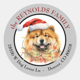 Kerstmuts Chow Chow-hond Retouradres kerst Ronde Sticker