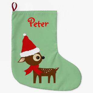 Kerstmuts met Aangepaste Naam van Cute Rendier Grote Kerstsok