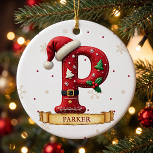 Kerstmuts Rood Kerstmis Letter P Naam Keramisch Ornament