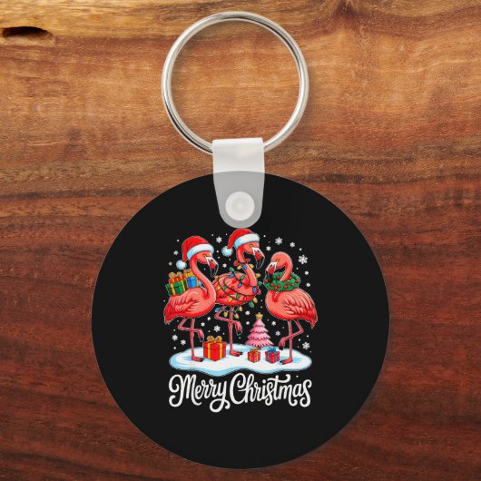 Kerstmuts Sinterklaas Flamingo Licht Kerstmis Vrou Sleutelhanger (Voorkant)