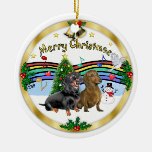 Kerstmuziek 1 - Twee Dachshonden Keramisch Ornament