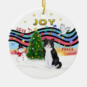 Kerstmuziek #1 - Zwarte en witte kat Keramisch Ornament