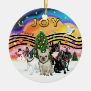 Kerstmuziek 2 - Franse Bulldoggen (vier) Keramisch Ornament