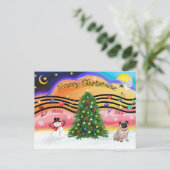 Kerstmuziek 2 - Pug (fawn) Feestdagenkaart (Staand voorkant)