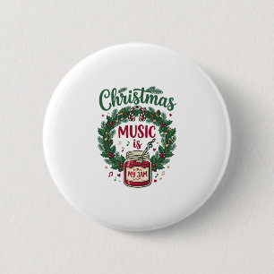 Kerstmuziek Is Jam Pot Dennengroen Krans Hoofdtele Ronde Button 5,7 Cm