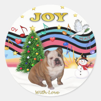 Kerstmuziek (RP) - Engelse Bulldog 1 Ronde Sticker