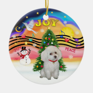 Kerstmuziek - Witte Miniatuur/Toy Poodle Keramisch Ornament