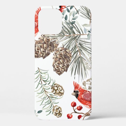 Kerstnaadloos patroon, kardinaalvogels, rood Case-Mate iPhone case (Achterkant)