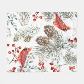 Kerstnaadloos patroon, kardinaalvogels, rood fleece deken (Voorkant (Horizontaal))