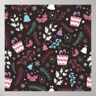 Kerstnaadloos patroon met boom, sneeuw, geschenk poster