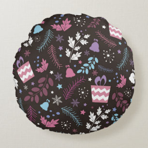 Kerstnaadloos patroon met boom, sneeuw, geschenk rond kussen