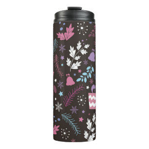 Kerstnaadloos patroon met boom, sneeuw, geschenk thermosbeker