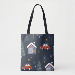 Kerstnaadloos patroon met kerstboom, auto draagtas