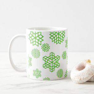 Kerstnaadloze groene sneeuwvlokken koffiemok