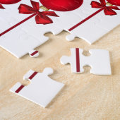 Kerstnaam Jaar Rode sierans, Ribbons Script Legpuzzel (Zijkant)