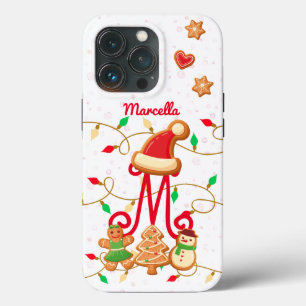 Kerstnaam Monogram Custom Gingerbread Rood iPhone 13 Pro Hoesje