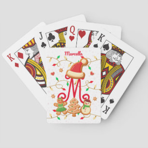 Kerstnaam Monogram Custom Gingerbread Rood Pokerkaarten