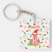 Kerstnaam Monogram Custom Gingerbread Rood Sleutelhanger (voorkant)