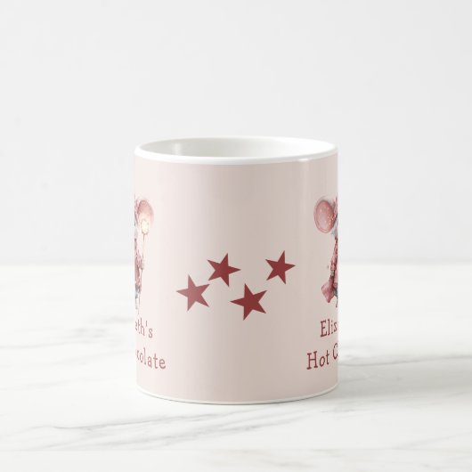 Kerstnaam muis roze warme chocolademelk mok (Center)