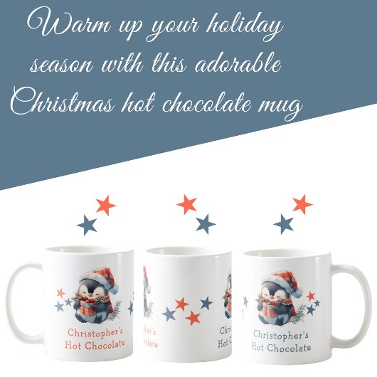 Kerstnaam Penguin Grey Hot Chocolate mok