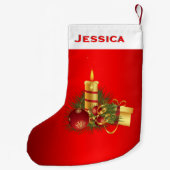 Kerstnaam rode en gouden kaars kleine kerstsok (Achterkant)