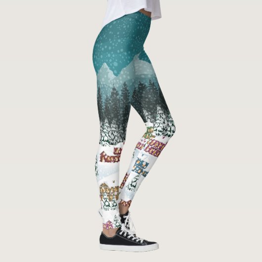 Kerstnacht - Berg stadslandschap Leggings (Rechts)