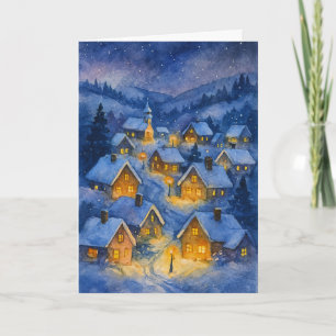 Kerstnacht dorp waterverf in vintage stijl feestdagen kaart