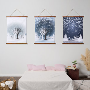 Kerstnacht Sprookje. Fantasie Bos, Sneeuw Hangend Wandkleed