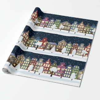 Kerstnacht - stadssneeuwval cadeaupapier