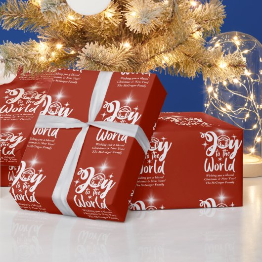Kerstnatinativiteit Joeit tot de Wereld Rood en Wi Cadeaupapier (Feestdagen)