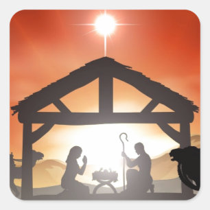 kerstnativiteitsscène vierkante sticker