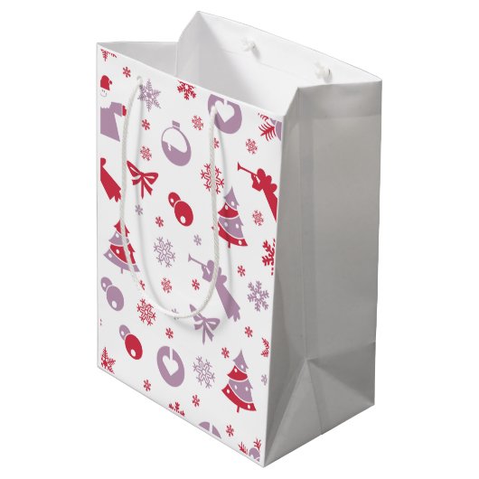 Kerstneeuwvlokken, Angels en Trees Pattern M Medium Cadeauzakje (Achterkant Gekanteld)