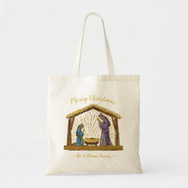 Kerstnegativiteit Manger Gold Familienaam Tote Bag