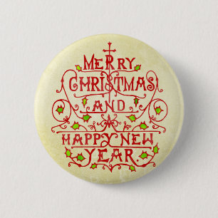 Kerstnieuwjaar typografie ronde button 5,7 cm