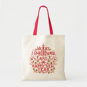 Kerstnieuwjaar typografie tote bag
