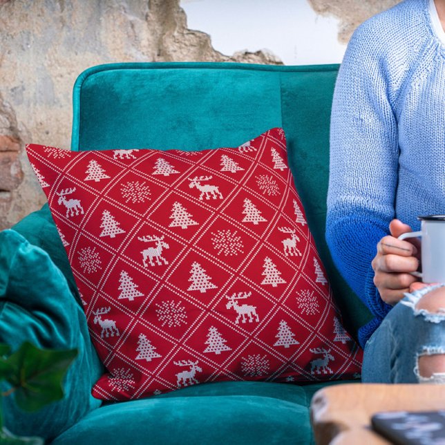 Kerstnit Feestdagen van de rode winter met rotsen Kussen (Creator heeft geüpload)