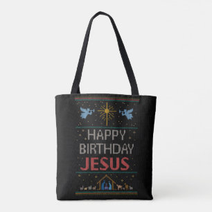 Kerstnit Happy Birthday Jezus Religieuze RED Tote Bag