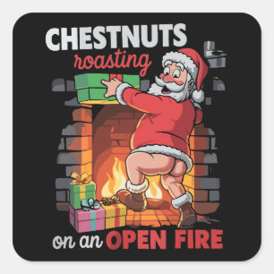 Kerstnoten roosteren grappige stoute Kerstman viez Vierkante Sticker