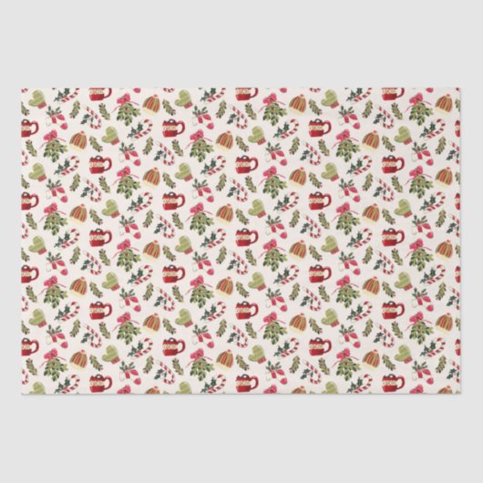 Kerstochtend met cacao en marshmallows tissuepapier (Voorkant)