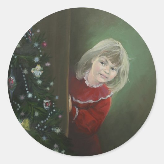 Kerstochtend Ronde Sticker (Voorkant)