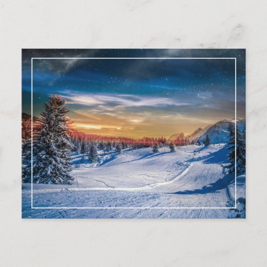 Kerstochtend skipiste briefkaart (Voorkant)