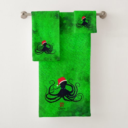 Kerstoctopus - Bathroom-handdoekset Bad Handdoek (Insitu)