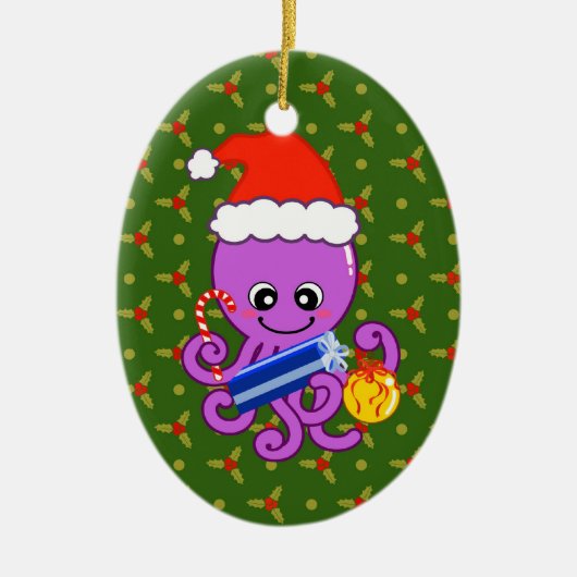 Kerstoctopus Keramisch Ornament (Voorkant)