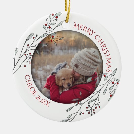 kerstolie en bessen keramisch ornament (Voorkant)