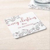 kerstolie en bessen vierkante kartonnen onderzetter (Schuin)