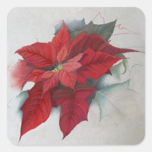 kerstolie van Poinsettia Vierkante Sticker (Voorkant)
