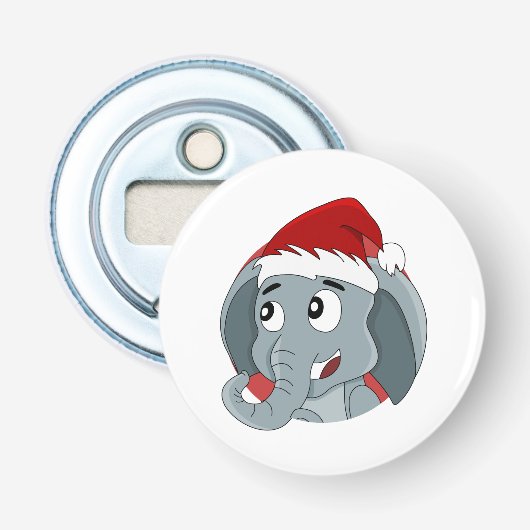 kerstolifant cartoon flesopener button flesopener (Voorkant)
